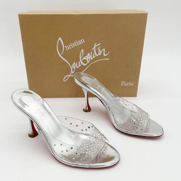 Christian Louboutin Shoes - Christian Louboutin Degramule Silver PVC Strass Gradient Mule Sandal Heels EU 36